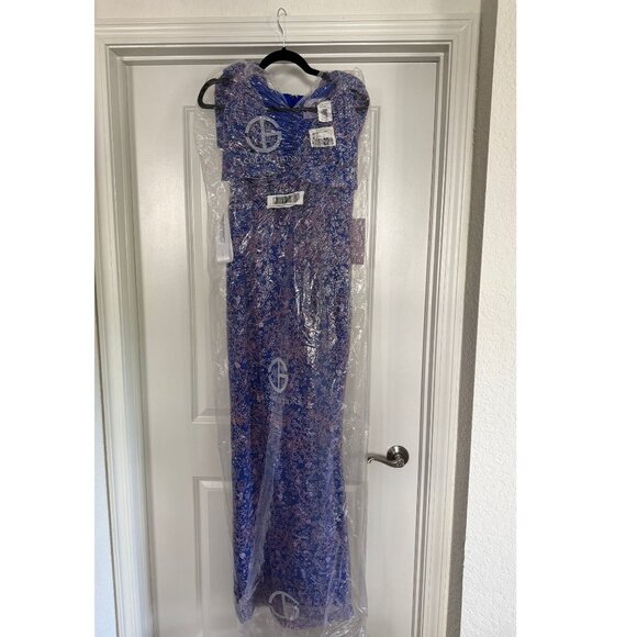 NWT JS Collections Kamila Bow Mermaid Gown Blue Embroidered Dress Size 2 - Picture 5 of 8
